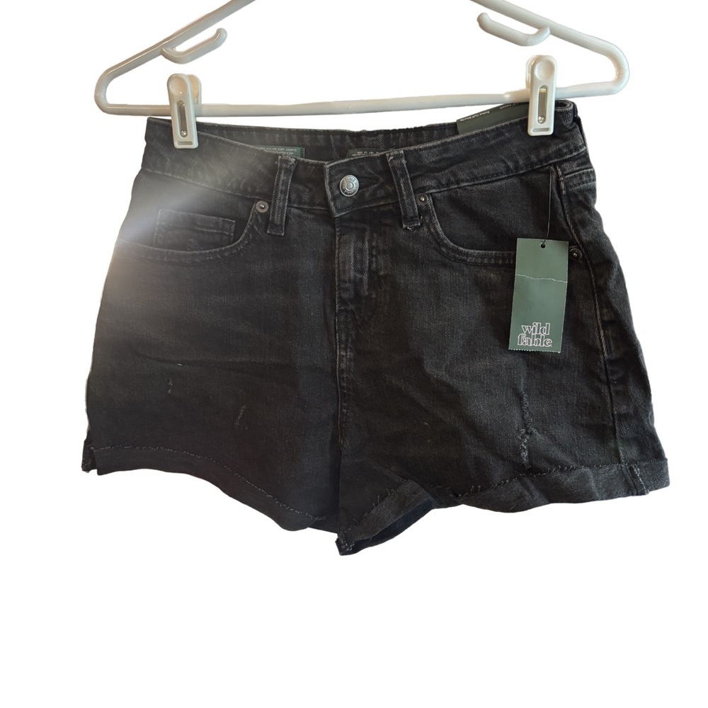 wild fable Black Denim High-Rise Rolled-Hem Shorts Size 2 New
